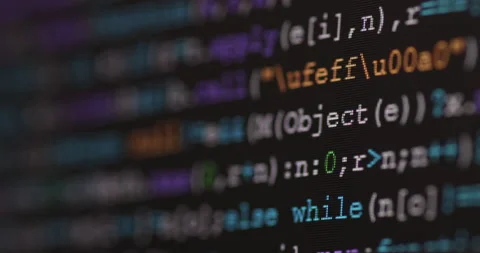 4K Close up shot programming tag code on PC Monitor scroll down. Background c Stock Footage 194199921