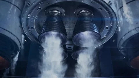 4K Close-up Space Exploration Rocket Engines Ignition Liftoff Stock Footage 330480852