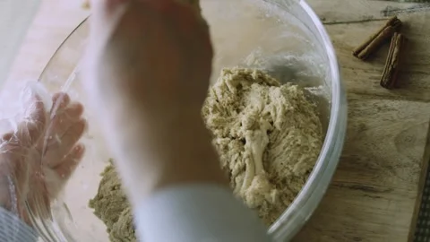 4K Close-up of a Thick Cookie Mixture During Hand Preparation Stock Footage 342113260