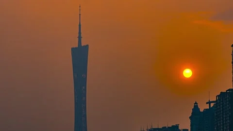 4K Close‑up Timelapse, Sunrise beside Canton Tower, Guangzhou Stock Footage 344678062