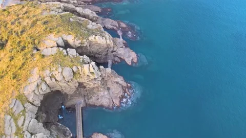 4K Close Top-Down Aerial View of Yongmeori (Dragon's Head) Coast, Jeju. Stock Footage 146067994