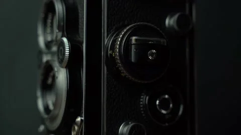 4k Close up of twin lens reflex(TLR)medium format, pan shot Stock Footage 146164945
