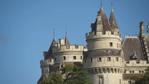 4k close view of Chateau de Pierrefonds near Paris on beautiful summer day V2 Stock Footage 119536634
