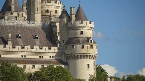 4k close view of Chateau de Pierrefonds near Paris on beautiful summer day V3 Stock Footage 119536671