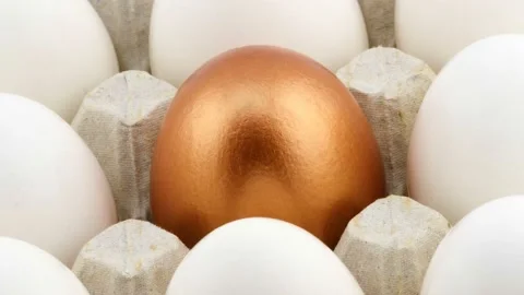 4K close-up view of a golden egg in a tray Stock Footage 236092677