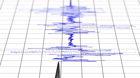 4k close view of a seismograph with arrow drawing with blue ink. uhd animatio Stock Footage 44943231