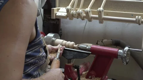 4K close up of a woman's hands making wooden ecological toys on a lather Stock Footage 139636272