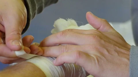 4k Closeup of fighter hand rubbing in protective wrap. Stock Footage 77569727