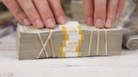 4K Closeup Money Deal - Giving Big Stack Of Cash Stock Footage