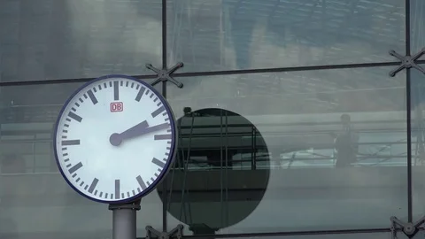 4K Closeup public clock in Berlin central station building minute hang motion Stock Footage 72130553