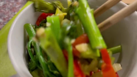 4K closeup stiring vegetable Stock Footage 224719172