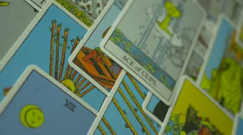 4K Closeup Tarot Deck Cards Panning Stock Footage 53205108