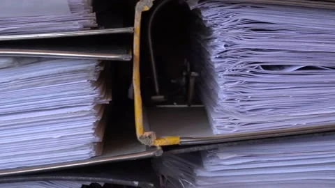 4K closeup video of papers and files in archives of business financial documents Stock Footage 146152585