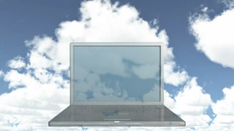 4k Cloud Computer Data Storage,Laptop play video of time lapse clouds,blue sky. Video stock 61208427