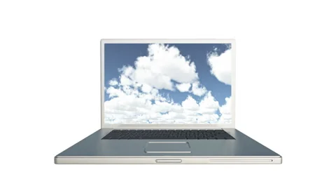 4k Cloud Computer Data Storage,Laptop play video of time lapse clouds,blue sky. Video stock 61232264