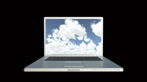 4k Cloud Computer Data Storage,Laptop play video of time lapse clouds,blue sky. Video stock 61232824