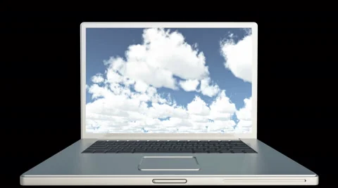 4k Cloud Computer Data Storage,Laptop play video of time lapse clouds,blue sky. Video stock 61233473