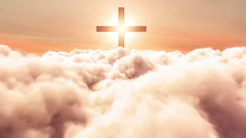 4K Cloud Flythrough with Rotating Sun and Cross Stock Footage 315599128