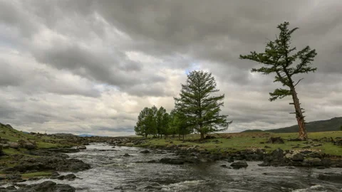 4K. Clouds above the Ulaan river, Mongolia. Ultra HD, 4096x2304 Stock Footage 106939518