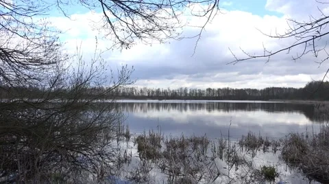 4k Clouds and water surface pond spring season Stock Footage 48783634