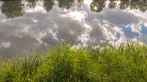 4K Clouds move in the reflection of a river Stock Footage 45719328