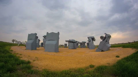 4K Clouds Over Carhenge Monument Stock Footage