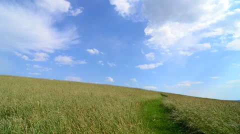 4K Clouds over Field with Windy Path Stock Footage 22957898