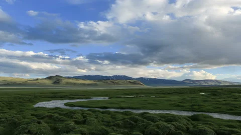 4K. Clouds over the valley of the Tolbo, Mongolia. Ultra HD, 4096x2304 Stock Footage 107022990