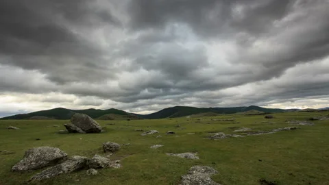 4K. Clouds over the valley of the Ulaan river, Mongolia. Ultra HD, 4096x2304 Stock Footage 106937805
