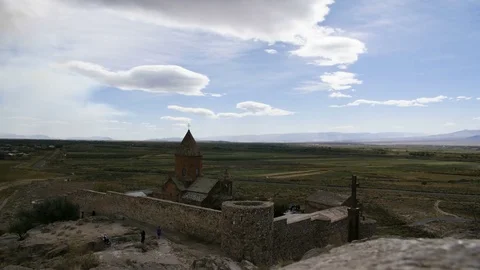 4K clouds timelapse of monastery. Landmark in the field. Famous place Stock Footage 81576746