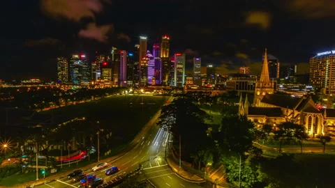 4K Cloudy Evening to Night Panning Timelapse : Singapore Skyline Stock Footage 149735193