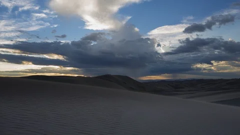 4K Cloudy Rainstorm Sunset Timelapse in Great Sand Dunes National Park, Colorado Stock Footage 126072529