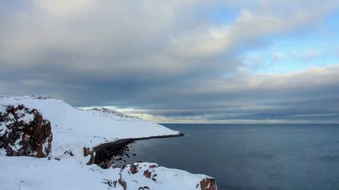 4K. Cloudy sky over the Barents Sea. Teriberka, Murmansk region, Russia. Ultr Stock Footage 69196658