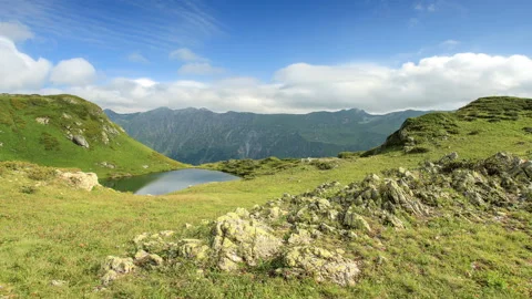 4K. Cloudy sky in the Valley of the Seven Lakes. Abkhazia, Ultra HD. 4096x230 Stock Footage 107026126