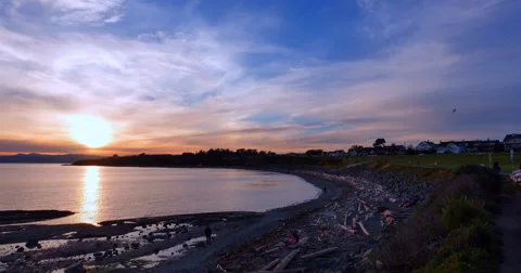 4K Clover Point, Dusk and Sunset Beach in Victoria BC Stock Footage 49781600