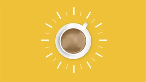 4k Coffee Cup shows time on yellow background, Coffee time, Coffee Clock Stock Footage 266263178