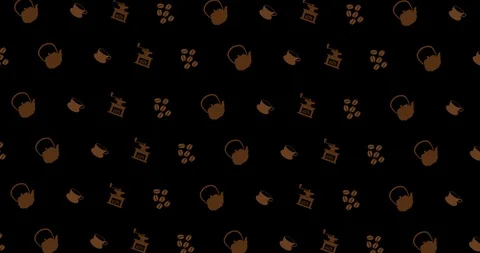 4k Coffee theme Black Background. Icons rotatings Stock Footage 126684940
