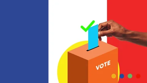 4K Collage Animation Hand inserting voting document paper inside Ballot Box Vote Stock Footage 303688097