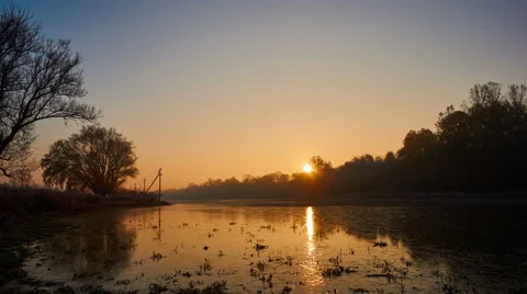 4K. Colored sun sets on the horizon. Time-lapse. Stock Footage 61091252