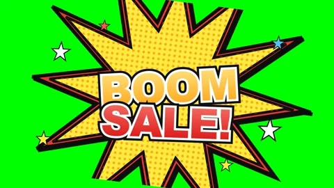 4K Comic Boom Sale Explosion on Green Screen Chroma Key Stock Footage 332842942