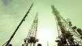 4K Communication towers site extreme weather fog mist HD Footage