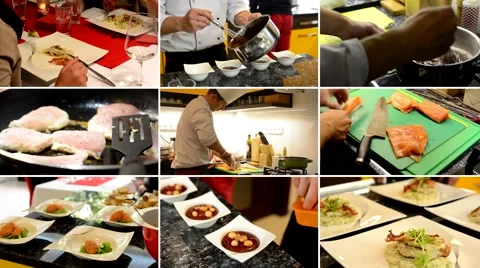 4K compilation (montage) - chefs prepare food (meals) in home - people eat Stock-Footage 49807054