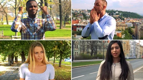 4K compilation (montage) - group of four people act angry in various Stock Footage 87413969
