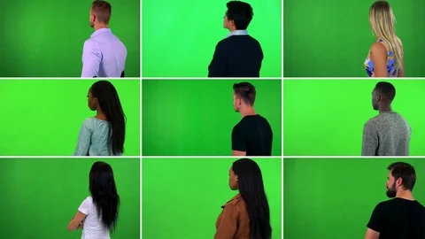 4K compilation (montage) - group of nine people stand with backs to the camera Stock Footage 84974560