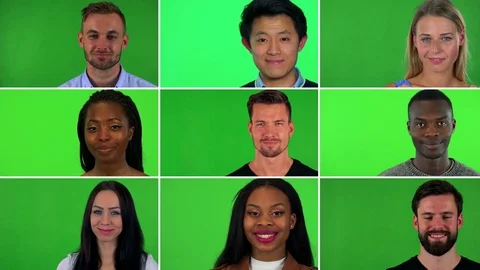 4K compilation (montage) - group of nine people smile at the camera - face Stock Footage 85030559