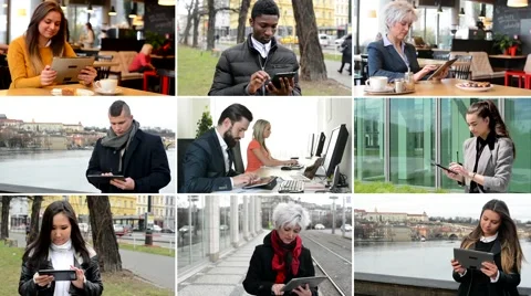 4K compilation (montage) - multicultural people work on tablet... Stock Footage 49819166