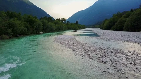 4K Compilation Video. Flight above Soca river valley in Slovenia at sunset. 動画素材 85371982