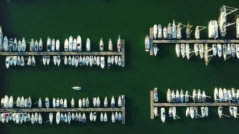 4K Compilation Video. Flight over marina with moored yachts and ships. 動画素材 85392881