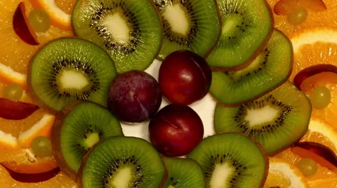 4k – Composition of fresh ripe fruit on plate 02 Stock Footage 55691806