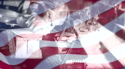 4K composition of manufacturing over US flag Vídeo Stock 59899428